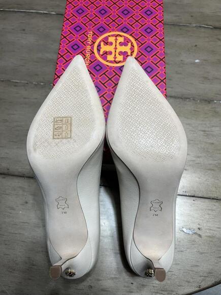 Tory Burch Leather Flower Embroidered Pointed Toe Pumps - Picture 3 of 6